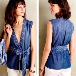 Anthropologie Holding Horses Chambray Wrap Top S